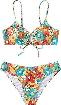 SOLY HUX Women's Spaghetti Strap Floral Print Bikini Bathing Suit 2 Piece Swimsuits