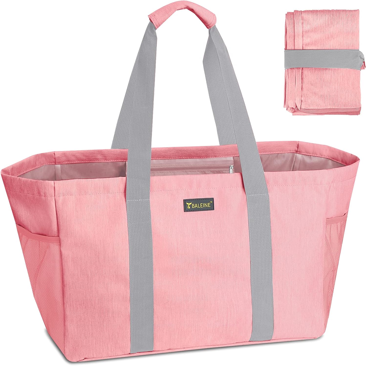 BALEINE Soft 9 Gallon Extra Large Utility Tote, Foldable Reusable Storage Bag (Peach Pink)