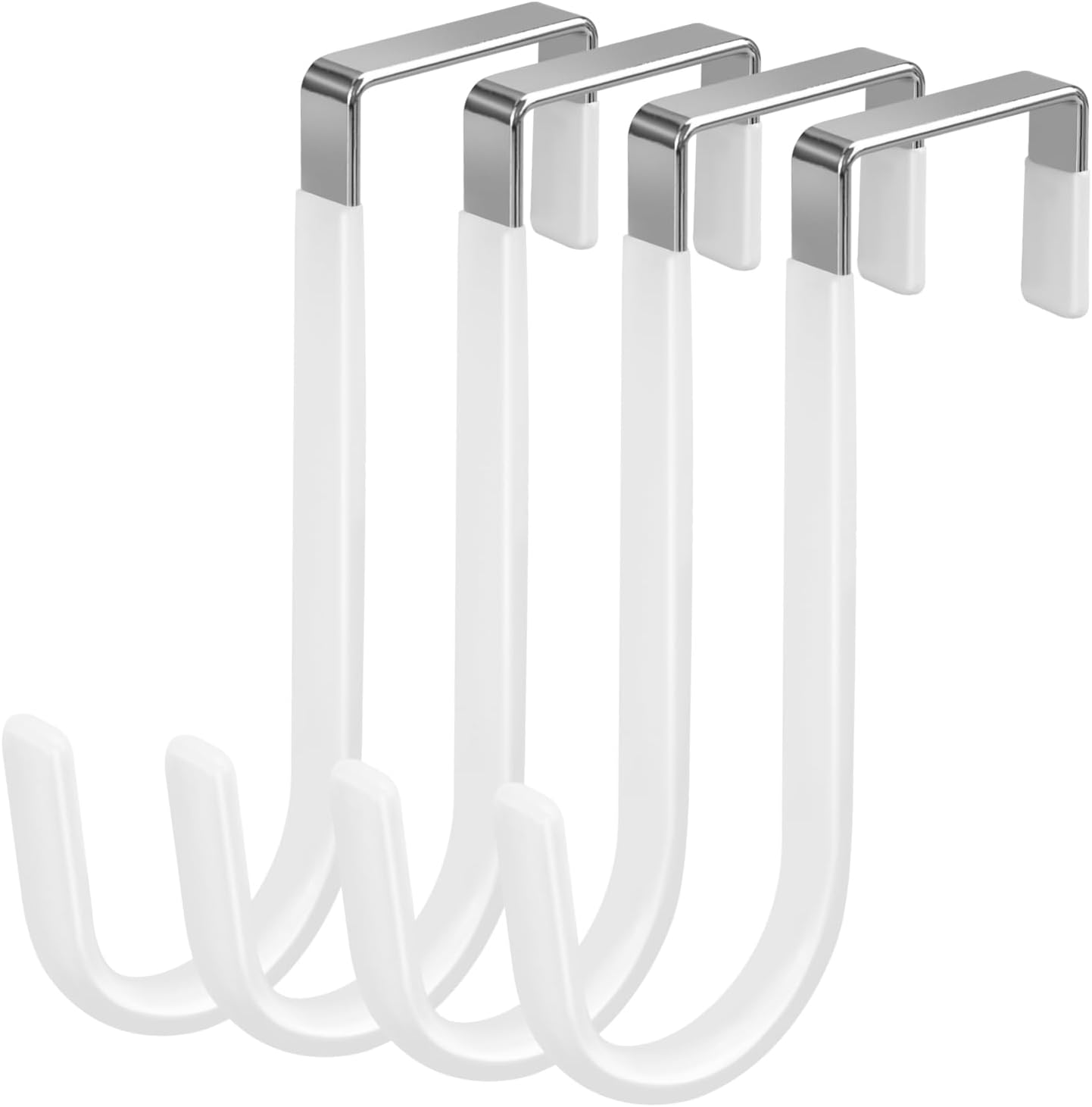 4/10/20 Pack Over The Door Hook, Door Hooks, White/Black Rubber Surface Prevent Scratche Door Hanger Hooks for Bathroom, Living Room, Kitchen, Hanging Clothes, Towels, Bags(4 Pack White)