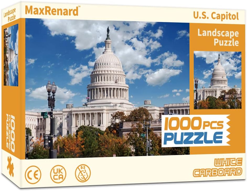 MaxRenard Game 1000 Pieces Jigsaw U.S. Capitol with Glue Sheets