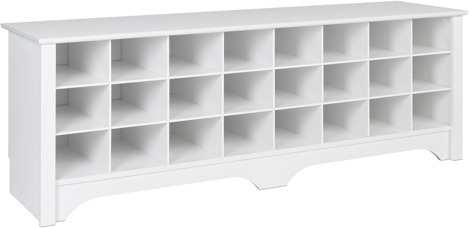 Prepac White Hall Bench with Storage and Seating: 24-Shoe Cubby Bench, Ideal White Shoe Rack for Entryway, Sized 15.5 D x 60 W x 20.25 H