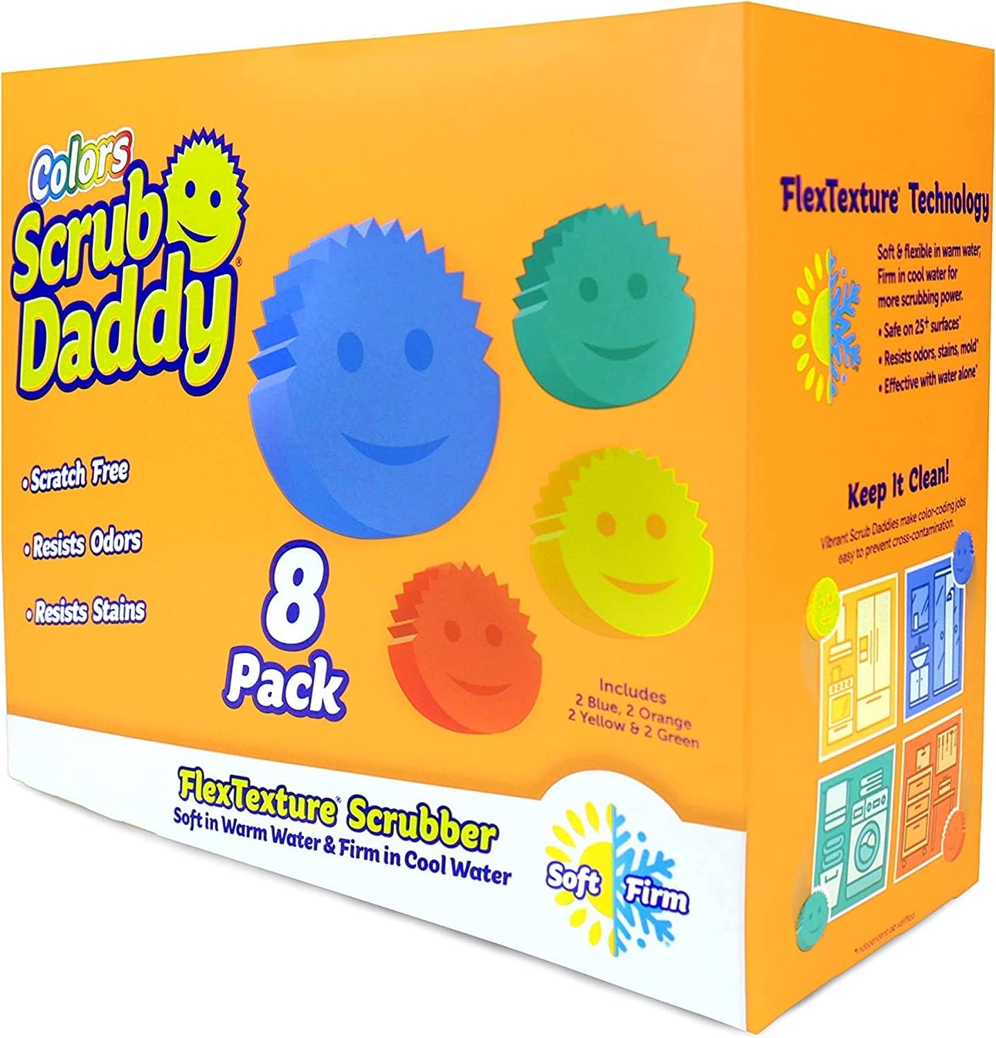 Scrub Daddy Sponge Set - Variety Colors - Scratch-Free Multipurpose Dish Sponge - BPA Free & Made with Polymer Foam - Stain & Odor Resistant Kitchen Sponge (8 Count)