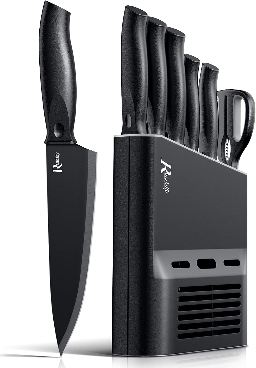 Kitchen Knife Set with Block, 7 Pieces Chef Knives, Scissor, for Meat/Vegetables/Fruits Chopping, Slicing, Dicing&Cutting