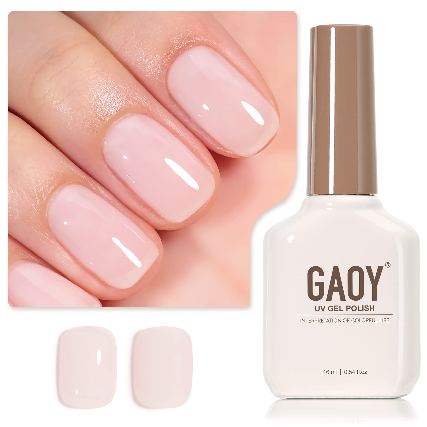 GAOY Sheer Light Pink Gel Nail Polish, 16ml Jelly Milky White Peach Translucent Color 1352 UV Light Cure Gel Polish for Nail Art DIY Manicure and Pedicure at Home