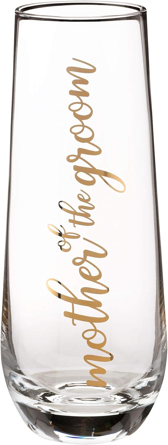 Lillian Rose Mother of Groom Stemless Champagne Wedding Toasting Glass, 1 Count (Pack of 1), Gold