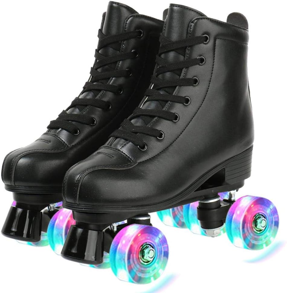 Gets Womens Roller Skates Light Up Wheels, Artificial Leather Adjustable Double Row 4 Wheels Roller Skates Shiny Skates for Teens,Adult