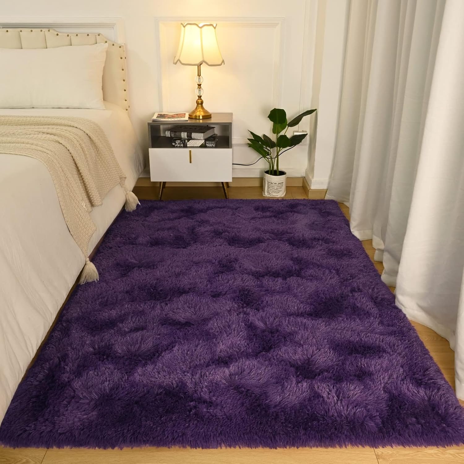 Softlife Rug for Bedroom 4x5.3 Feet Area Rug for Living Room Super Soft Shaggy Rugs for Dorm Room Fluffy Fuzzy Carpets Long Plush Bedside Rug Nursery Kids Home Decoration for Boys Girls, Purple