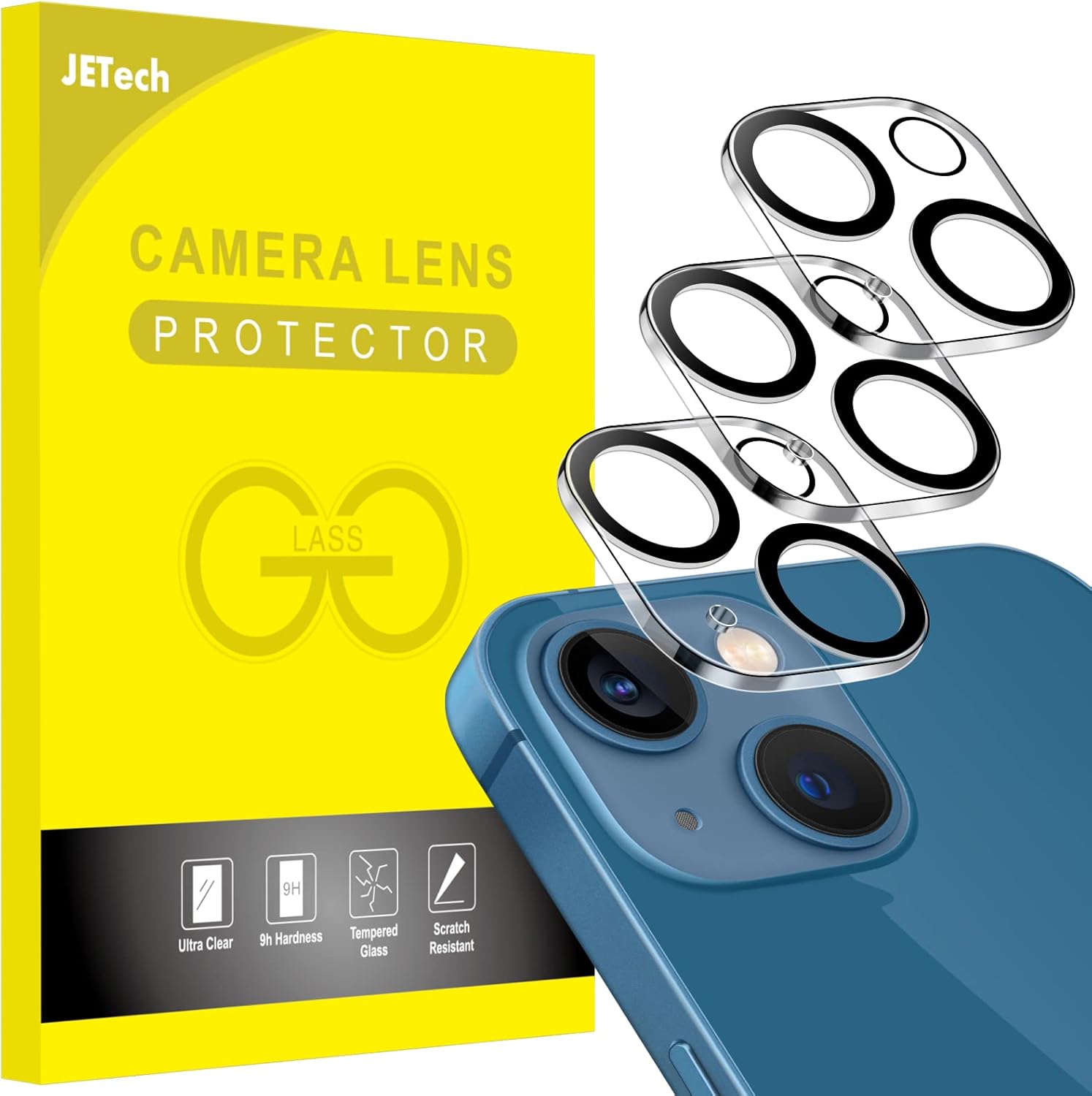 JETech Camera Lens Protector for iPhone 13 6.1-Inch and iPhone 13 mini 5.4-Inch, 9H Tempered Glass, HD Clear, Anti-Scratch, Case Friendly, Does Not Affect Night Shots, 3-Pack