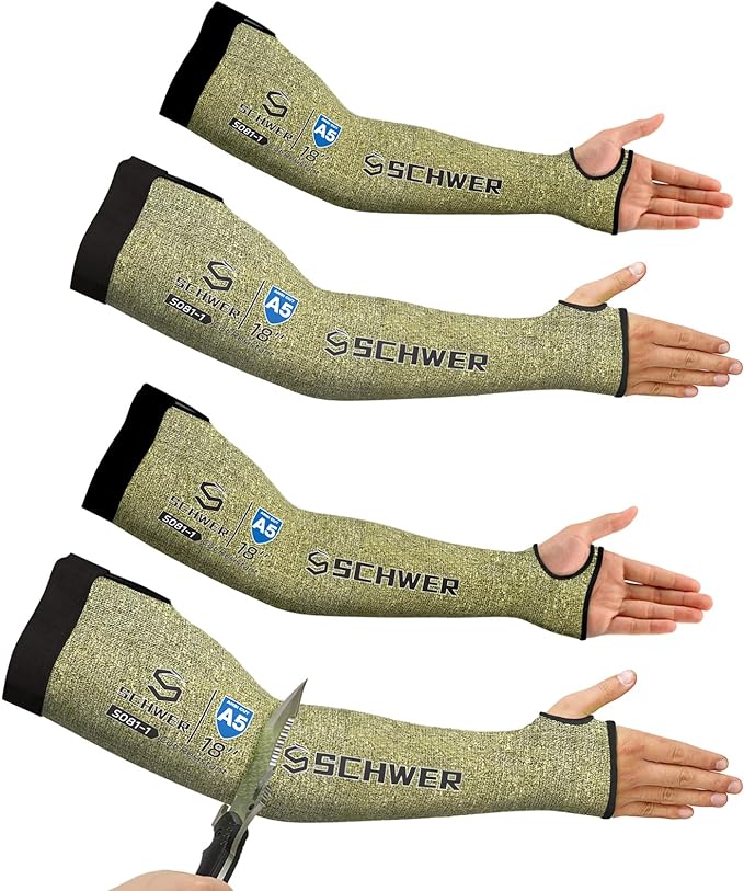 Schwer 2 Pairs MINI-SOFT Arm Protection Sleeves S081, ANSI A5 Cut Resistant Sleeves with Thumbhole, Flame Resistant Welding Sleeves for Work Kitchen, Farmer Sleeves for Gardening Arm Guards for Biting