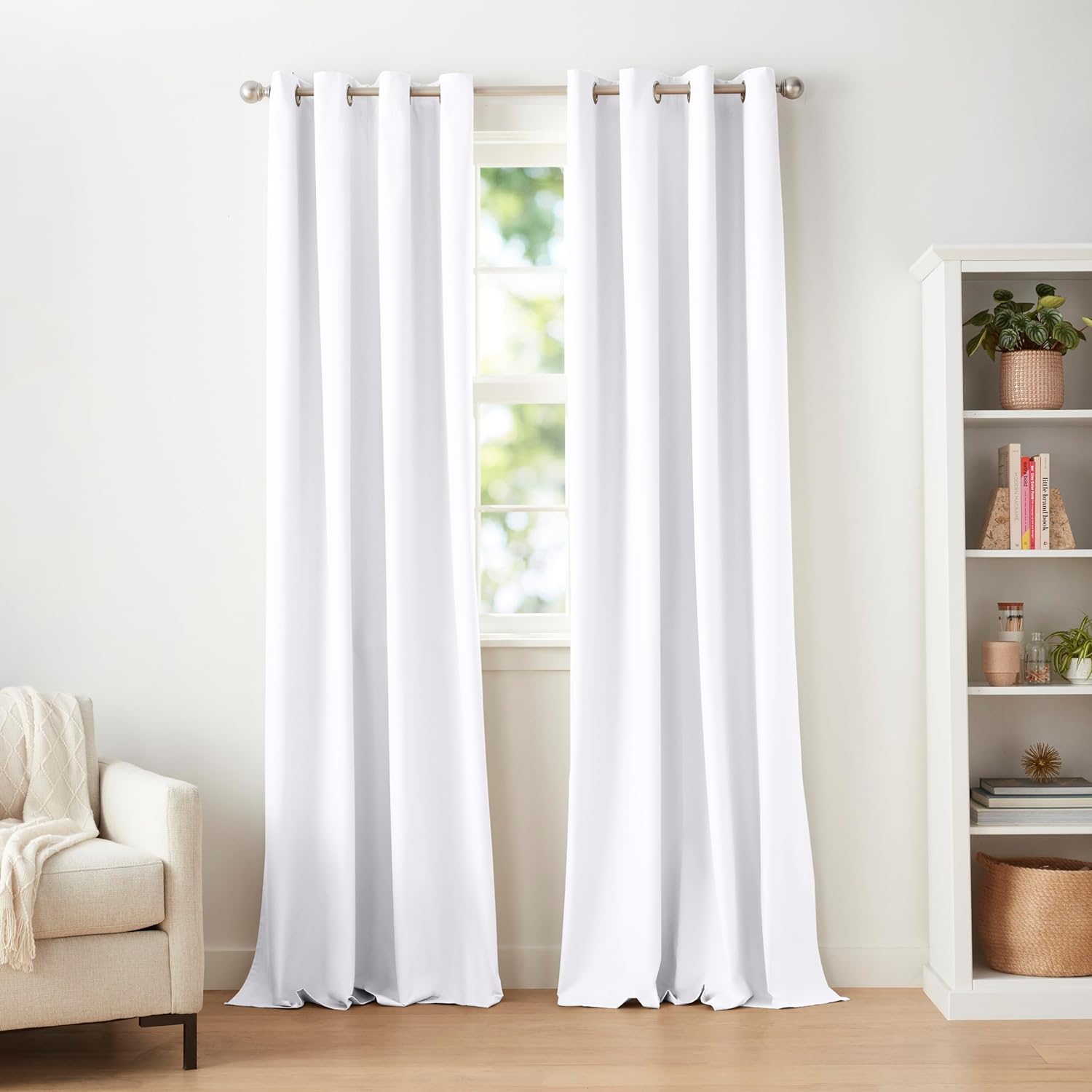 Amazon Basics Room Darkening Blackout Window Curtain with Grommets, 52 x 96 Inches, White - Set of 2