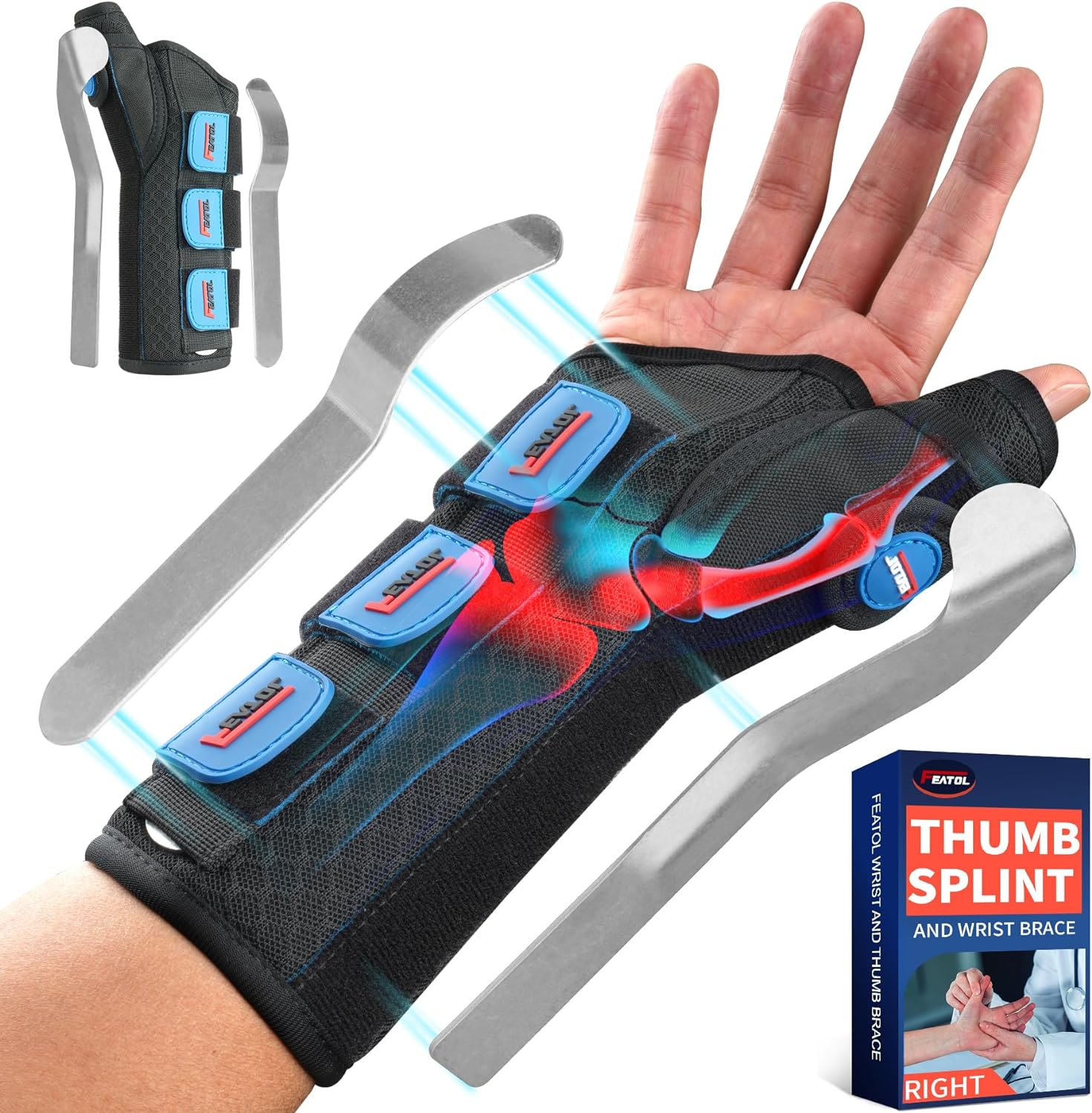 FEATOL Wrist Brace With Thumb Support for Dequervains Tendonitis-Thumb Brace for Carpal Tunnel, Tendonitis, Arthritis Pain Relief-Thumb Spica Splint for Night-Right Hand Medium/Large-for Men and Women