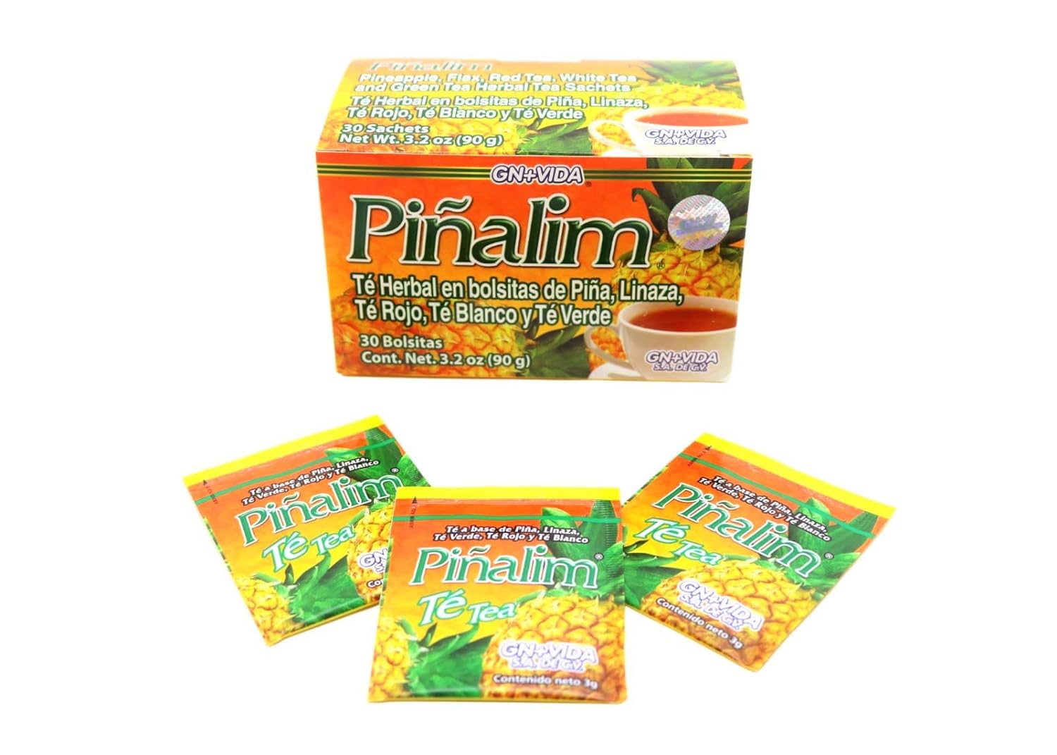 GN + VIDA Pinalim Tea | Detox Tea | Fat Burning Pineapple Based Tea Containing Red Tea, Green Tea, White Tea and Senna Leaf | Thermogenic Effect | 30 Tea Bags