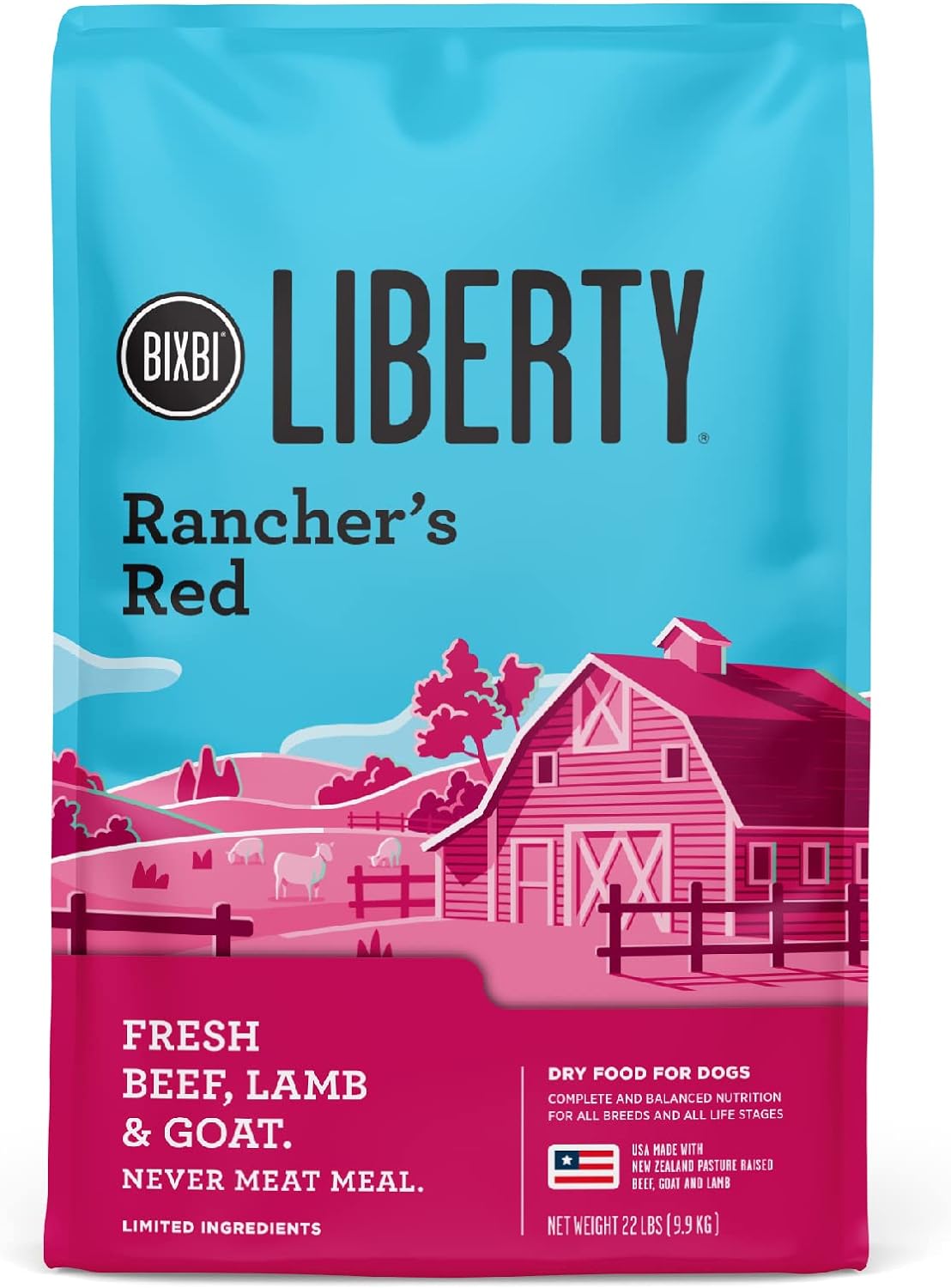 BIXBI Liberty Grain Friendly Dry Dog Food, Rancher's Red Recipe, 22 lbs - Fresh Meat, No Meat Meal, No Fillers - Gently Steamed & Cooked - No Soy, Corn, Rice or Wheat for Easy Digestion - USA Made