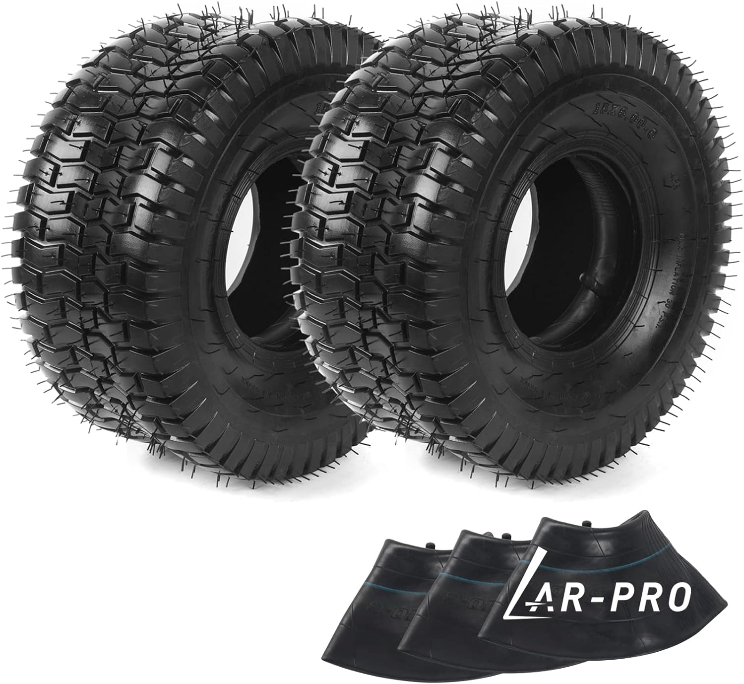 AR-PRO Combo Pack 15x6.00-6 Lawn Mower Tires (2 Tires+3 Tubes) - 4 Ply Replacement Tires and Tubes Heavy Duty for Lawn Garden Yard Tractors and ATVs