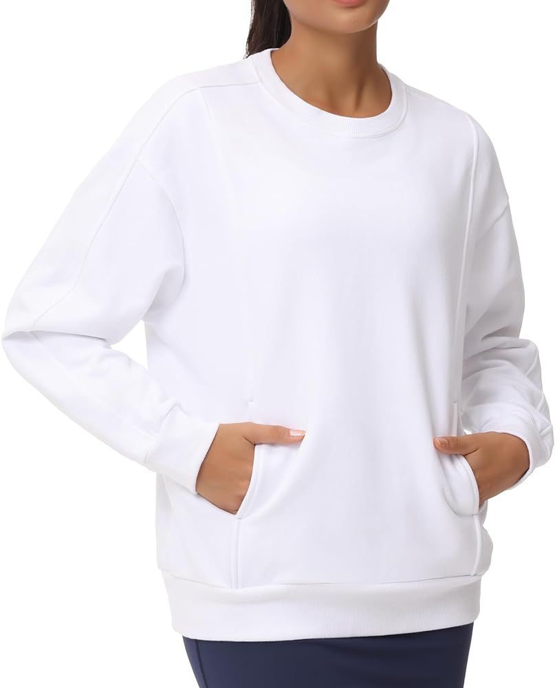THE GYM PEOPLE Women's Loose Fit Sweatshirt Long Sleeve Crewneck Cotton Boxy Fall Workout Pullover Tops with Pockets