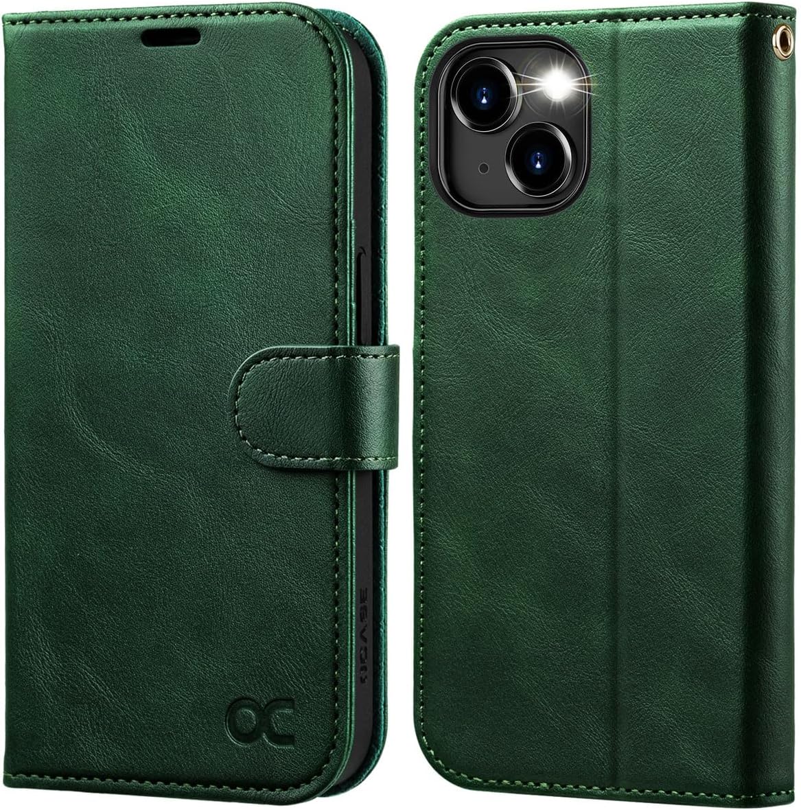 OCASE Compatible with iPhone 15 Wallet Case, PU Leather Flip Folio Case with Card Holders RFID Blocking Kickstand [Shockproof TPU Inner Shell] Phone Cover 6.1 Inch 2023, Blackish Green