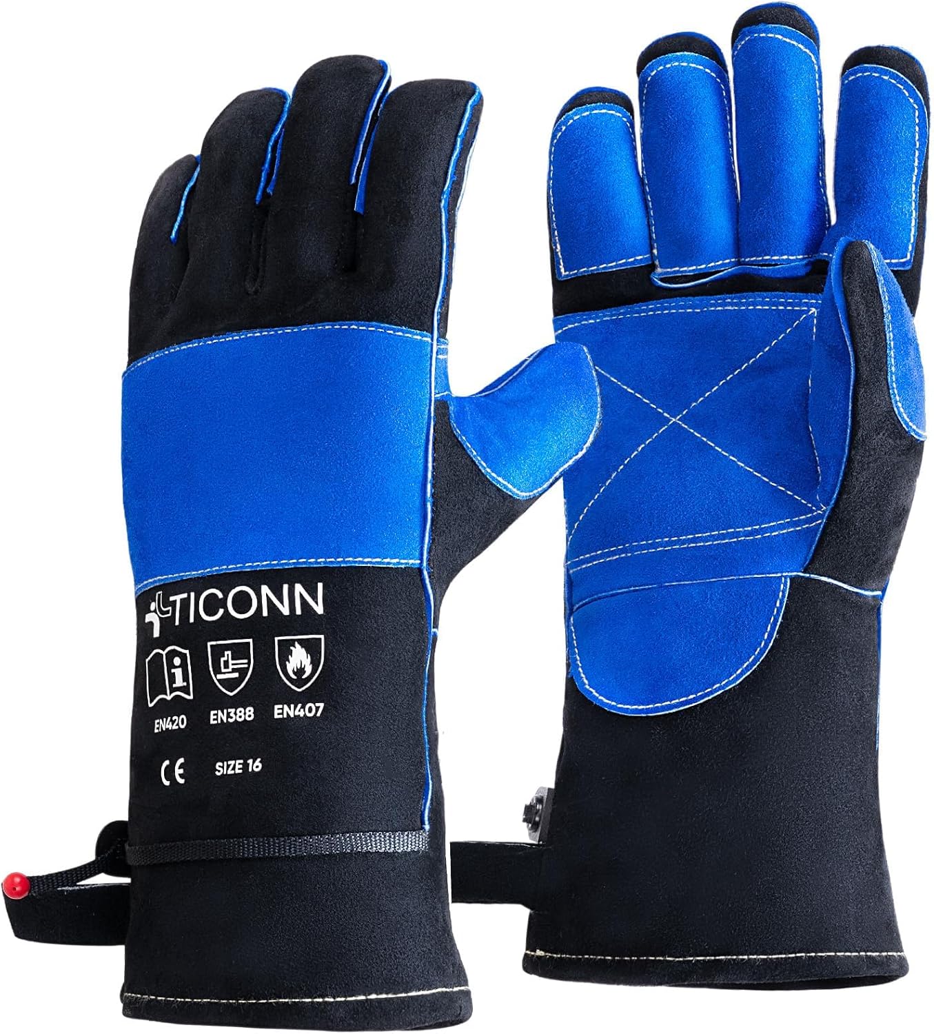 TICONN Welding Gloves, 1000F Fire Heat Resistant Gloves Fireproof Leather Gloves