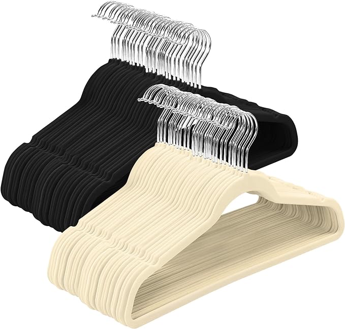 Utopia Home Premium Velvet Hangers- Pack of 100 - Non-Slip & Durable Clothes Hangers - 360 Degree Rotatable Hook - Heavy Duty, Slim & Sleek Hanging Supports- (50 Pack Ivory & 50 Pack Black Hangers)