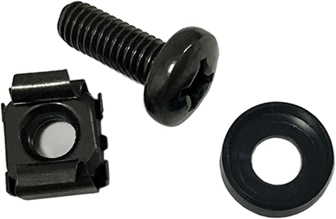 60-Pack M6 x 16mm Screws and Cage Nuts for Server Shelf Cabinets Rack Mount 1U 2U 6U 12U Rack Screw cage nut - Black