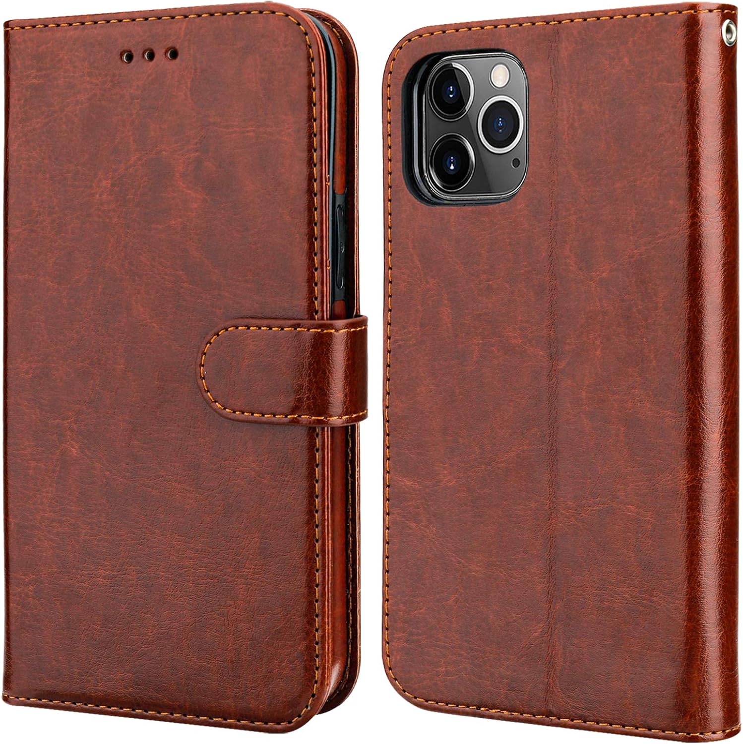 Bocasal iPhone 11 Pro Max Wallet Case with Card Holder PU Leather Kickstand Shockproof Protective Wrist Strap Flip Cover for iPhone 11 Pro Max 6.5 inch (Brown)