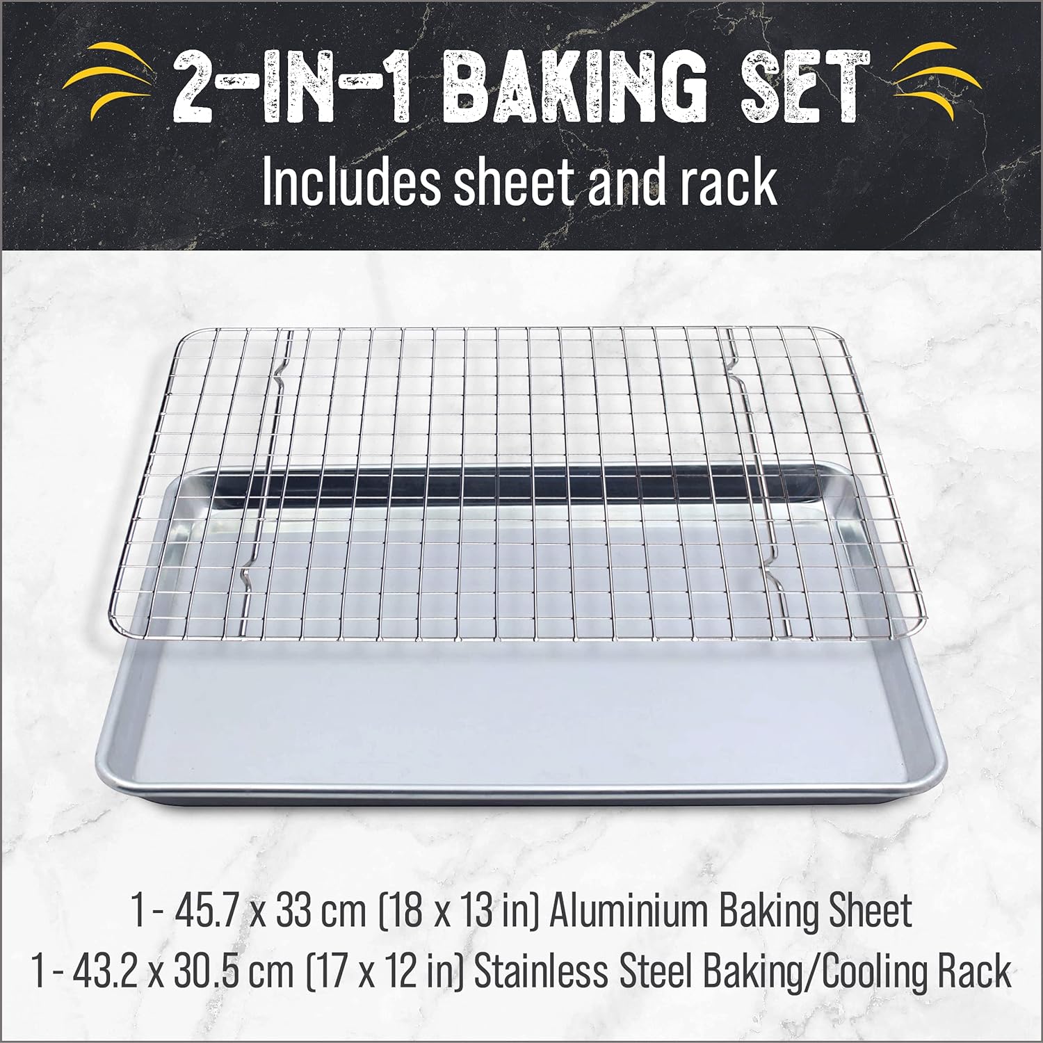 Checkered Chef Baking Sheets for Oven - Half Sheet Pan with Stainless Steel Wire Rack Set 1-Pack - Easy Clean Cookie Sheets, Aluminum Bakeware