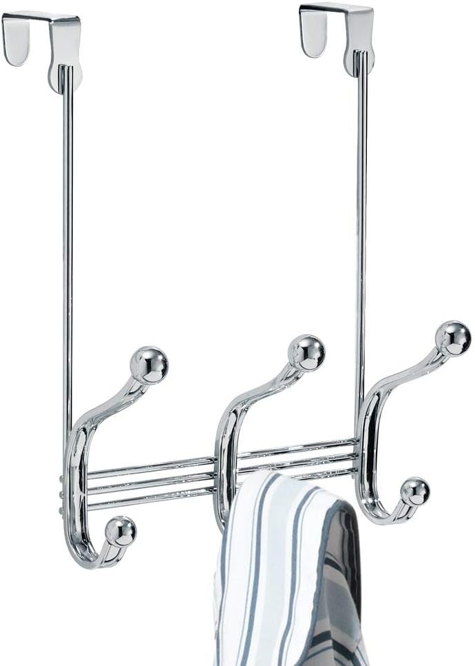 iDesign York Lyra Steel Over-The-Door 6-Hook Storage Rack - 8.25 x 5.25 x 11, Chrome