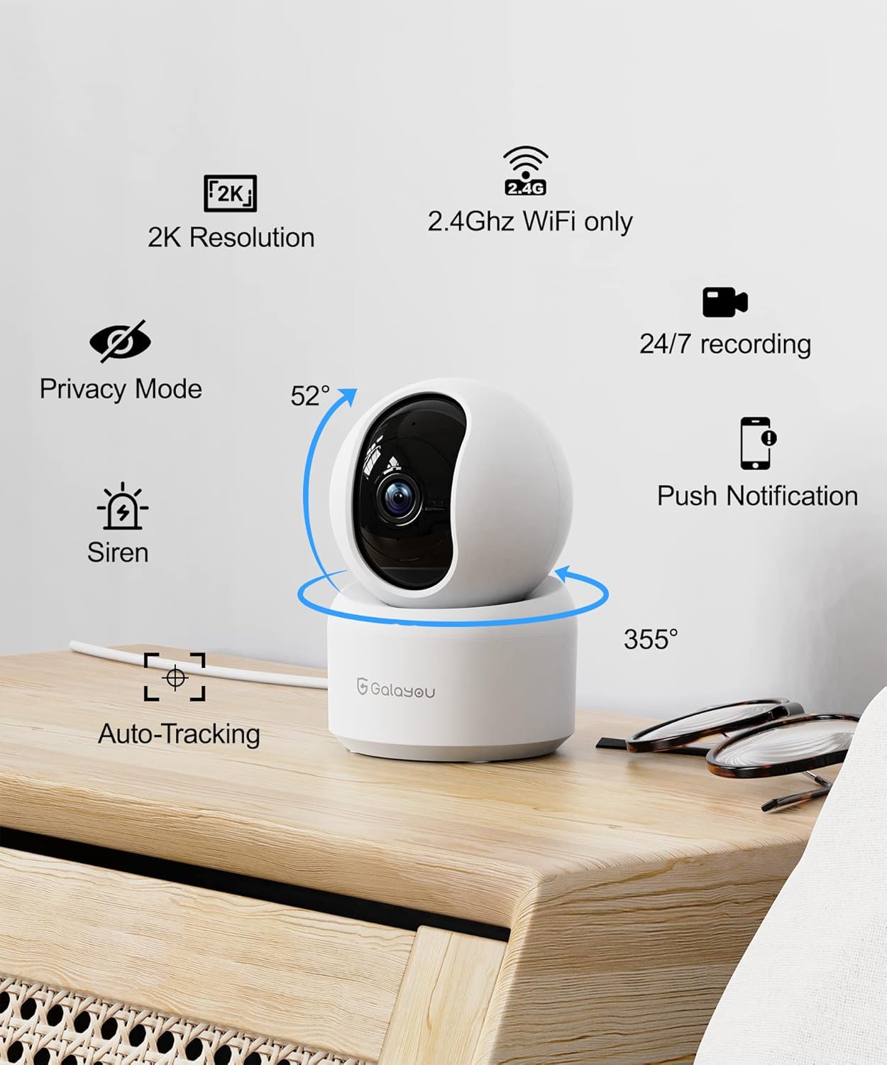 GALAYOU 2K WiFi Home Security Camera for Indoor/Outdoor, with Clear Night Vision, 2-Way Talk, Cloud/SD Storage 2PACK