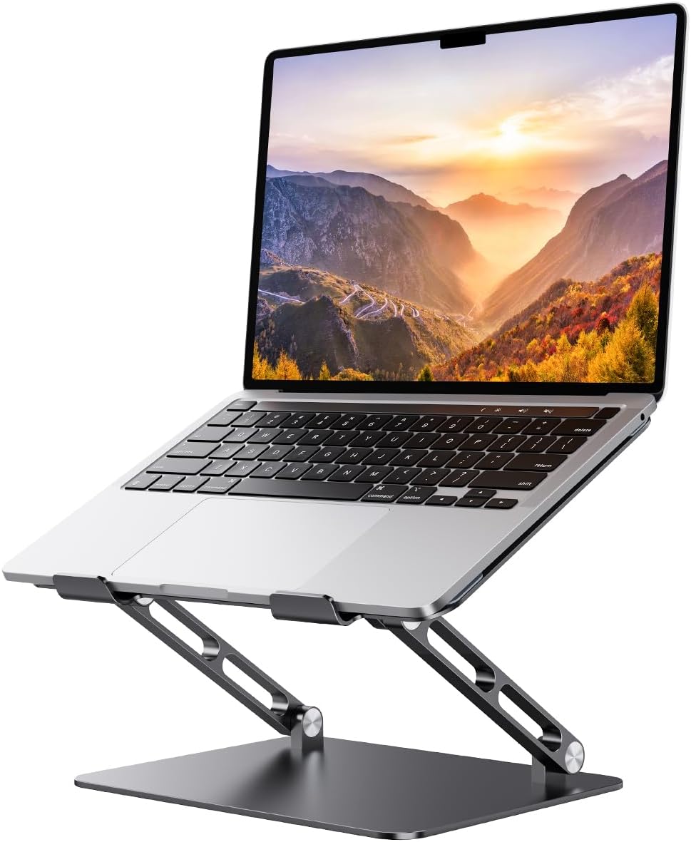 Laptop Stand Adjustable Aluminum Laptop Stand for Desk Ergonomic Computer Riser Sturdy Notebook Stand Laptop Riser for Laptops Tablets Within 10-17.3, Black