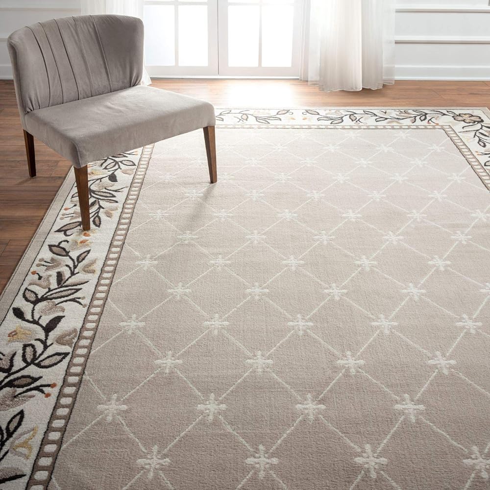 Home Dynamix Premium Aydin Traditional Diamond Floral Area Rug, Soft Beige, 5'3"x7'5"