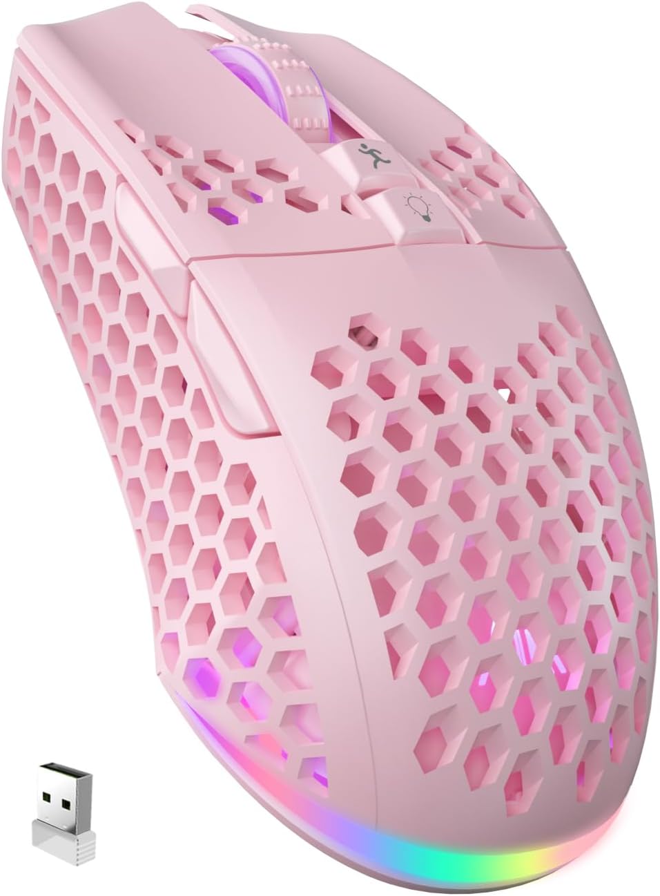 SM600 Pink Wireless Gaming Mouse Bluetooth with Honeycomb Shell, Side Buttons,Tri-Modes(BT5.1 BT5.1 2.4GHz) Lightweight RGB Wireless Mouse for PC/Tablet/Desktop/Office/Games