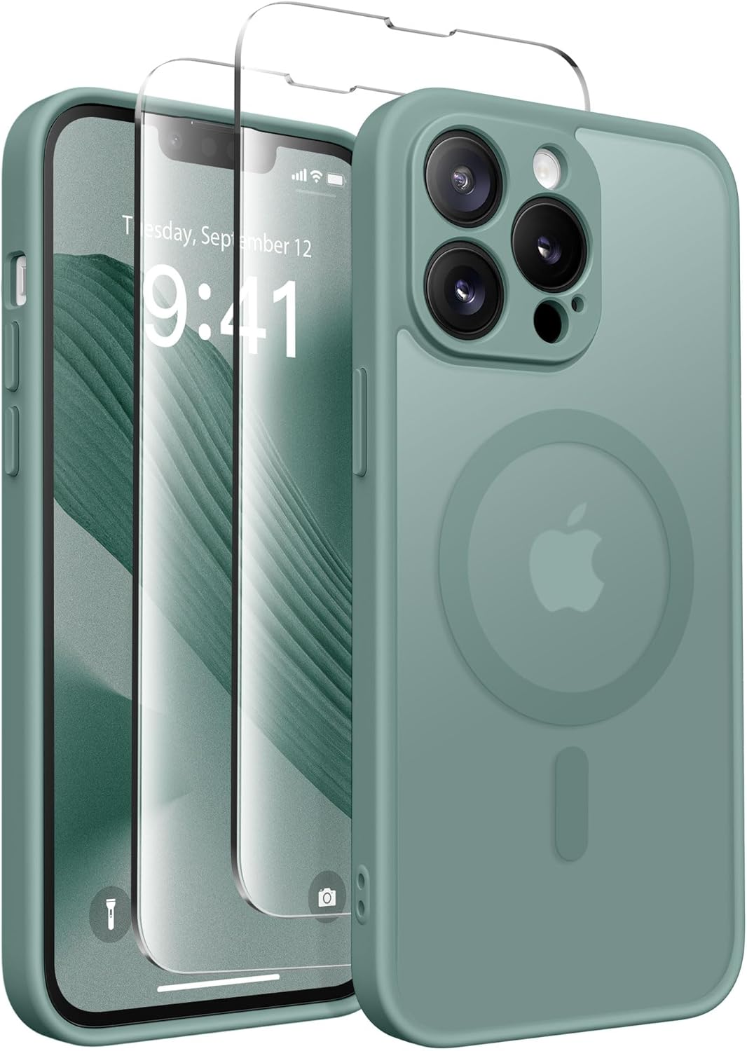 Magnetic for iPhone 13 Pro Max Case, [Compatible with MagSafe] [Full Camera Protection] Shockproof Protective Women Translucent Matte Phone Case for iPhone 13 Pro Max 6.7'', Midnight Green