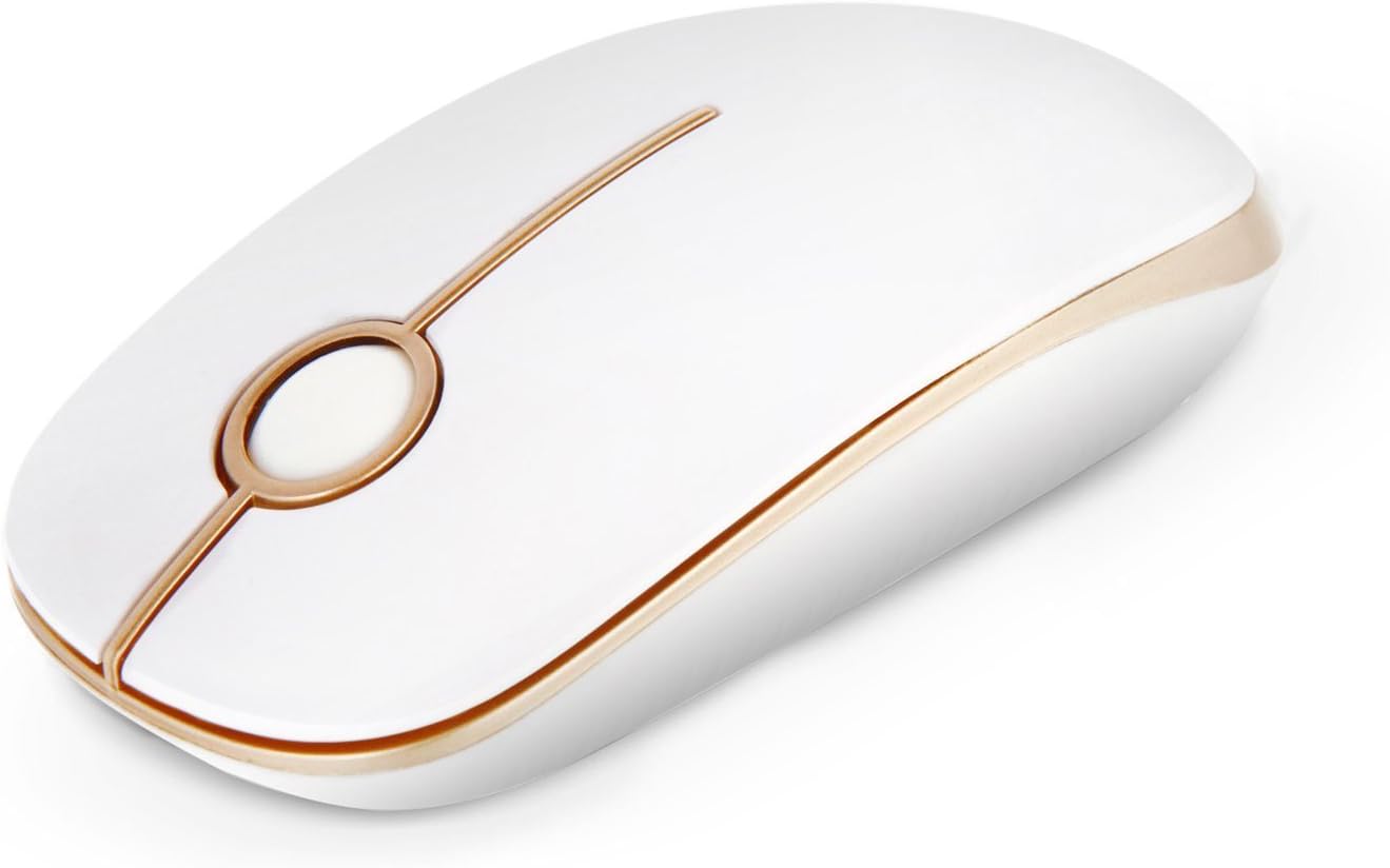 VssoPlor Wireless Mouse, 2.4G Slim Portable Computer Mice with Nano Receiver for Notebook, PC, Laptop, Computer (White and Gold)