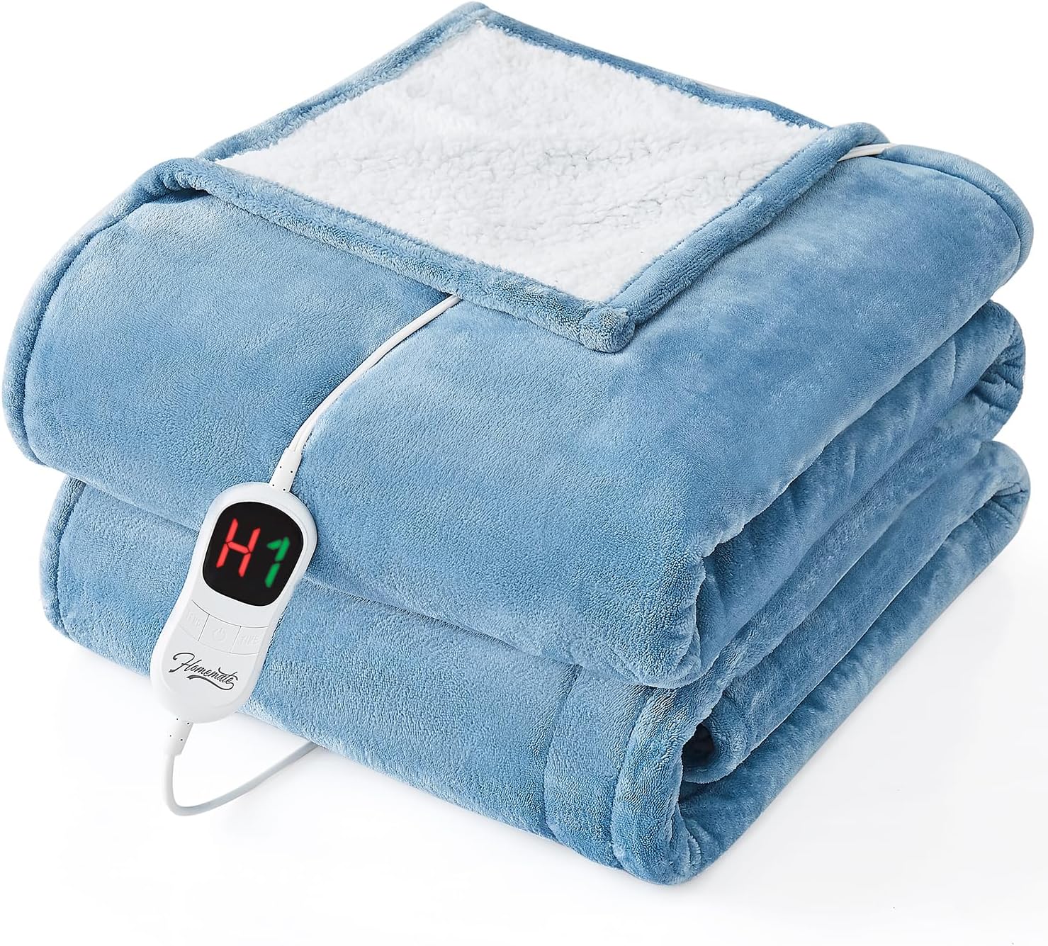 Homemate Electric Heated Blanket Twin - 62x84 Heating Bed Blankets Throw with 10 Heating Levels 8 Hours Auto Off Fast Heating Over-Heated Protection Ultra Soft Warm Flannel ETL Certified Blue