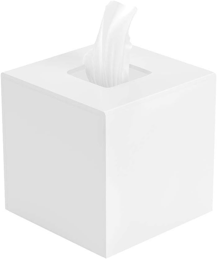 FEMELI Tissue Box Cover,Square Acrylic Tissues Paper Holder for Bathroom Bedroom Office,White