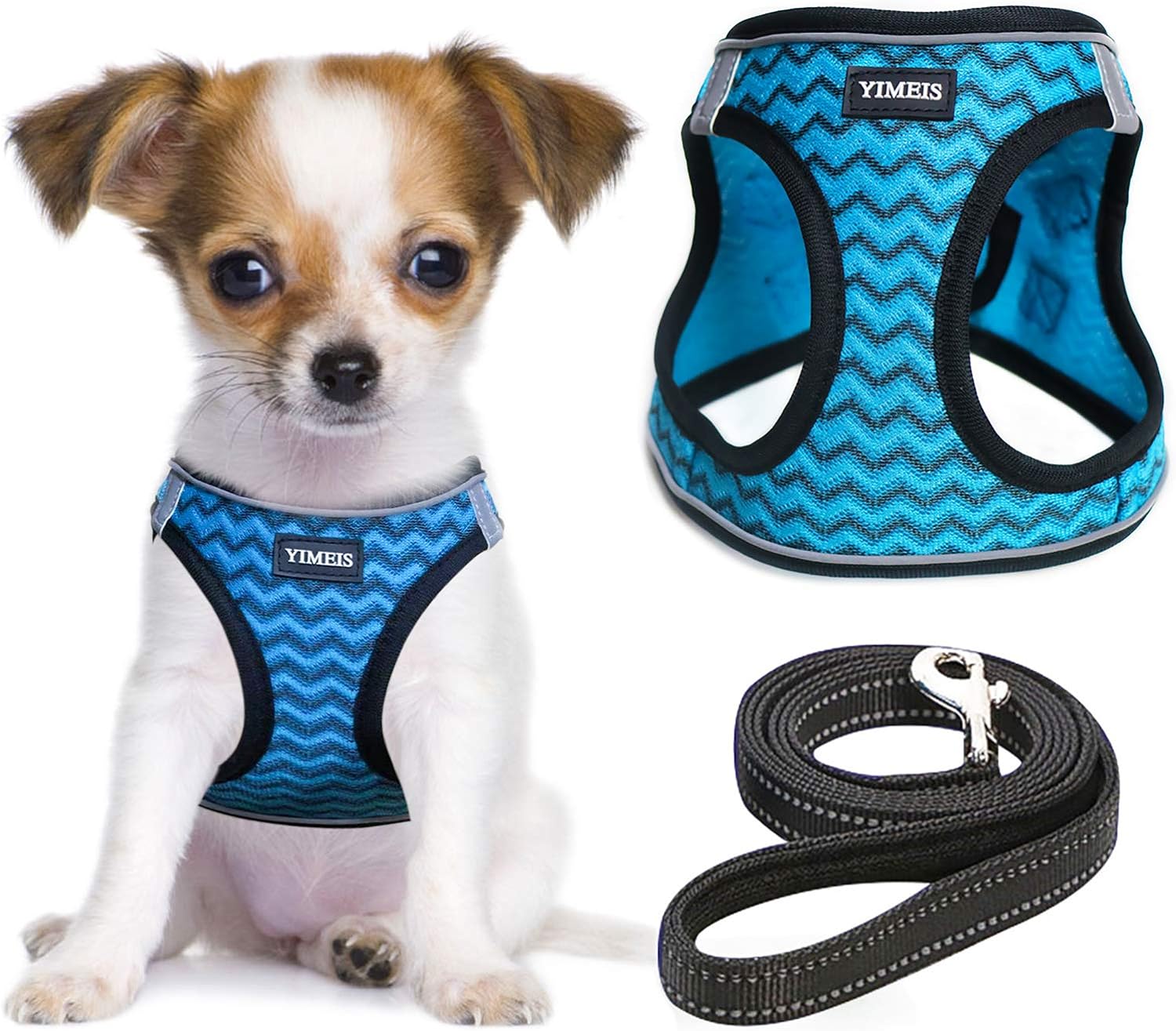 YIMEIS Dog Harness and Leash Set, No Pull Soft Mesh Pet Harness, Reflective Adjustable Puppy Vest for Small Dogs, Cats (S, Blue)