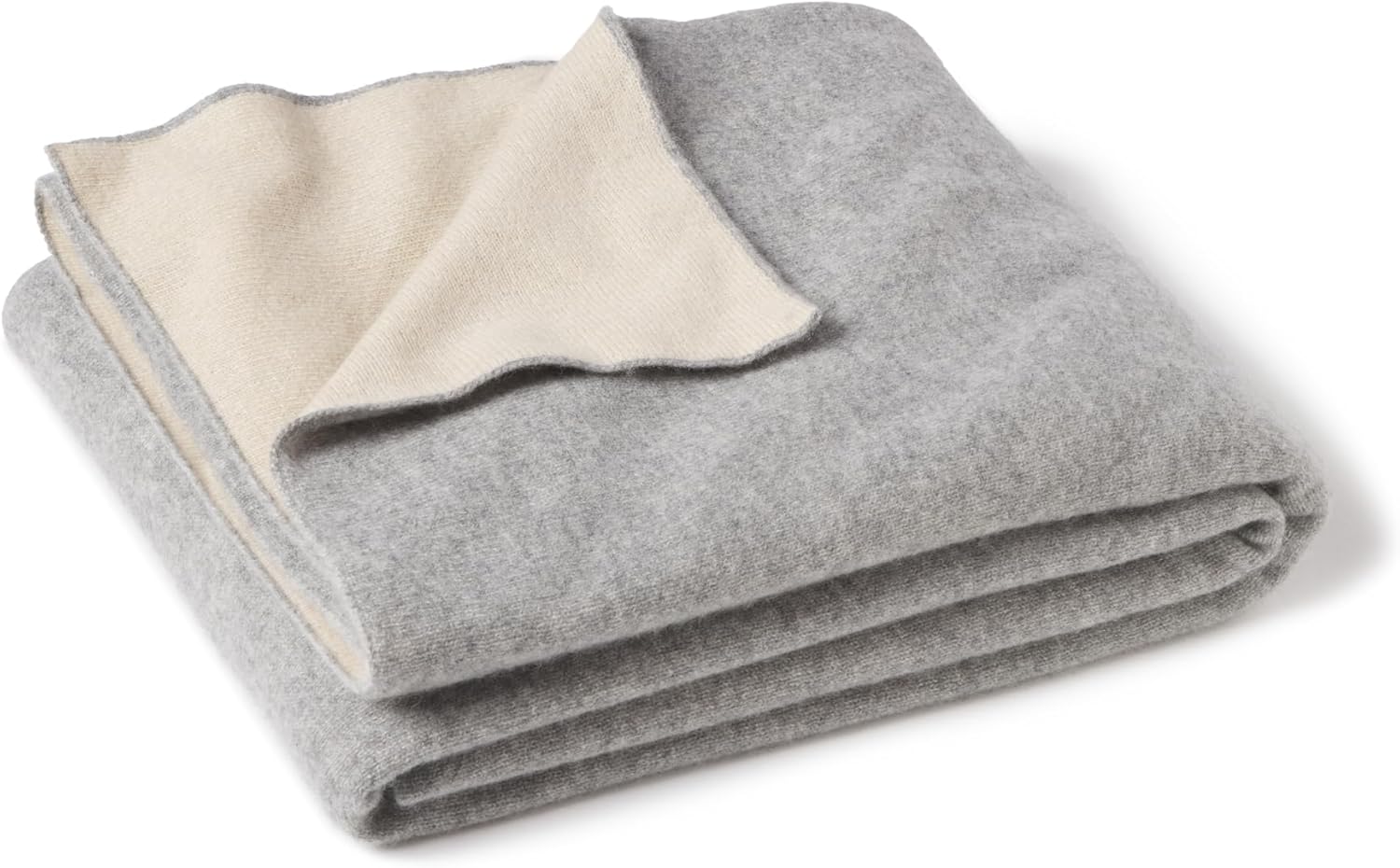 State Cashmere Reversible Throw Blanket - Ultra Soft Accent Blanket for Couch, Sofa & Bed Made with 100% Inner Mongolian Cashmere - Crafted Home Accessories - (Beige/Heather Grey, 60x50)