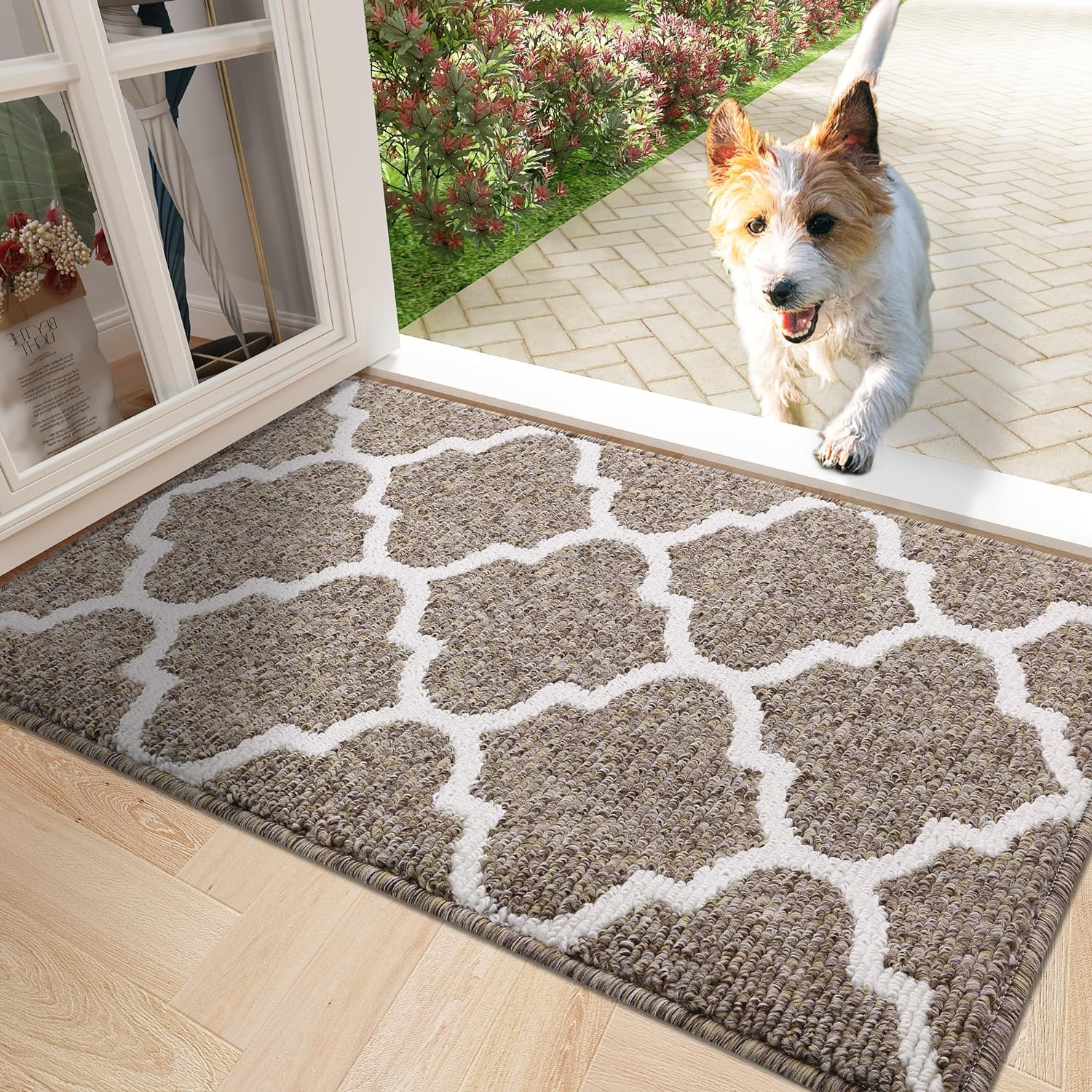 OLANLY Indoor Door Mat, 32x20, Non-Slip Absorbent Resist Dirt Entrance Mat, Washable Low-Profile Inside Floor Mat Doormats for Entryway, Brown