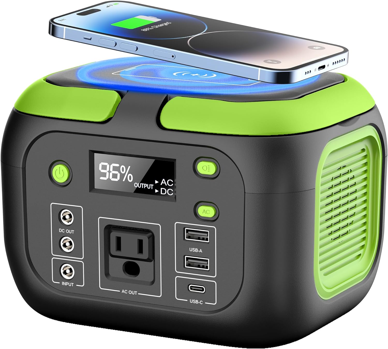 SinKeu 200W Portable Power Station, 155Wh Camping Solar Generator, 42000mAh Power Bank with AC Outlet 110V, DC, USB QC3.0, LED Flashlights for Home Outdoor Trip CPAP Emergency Backup -Green