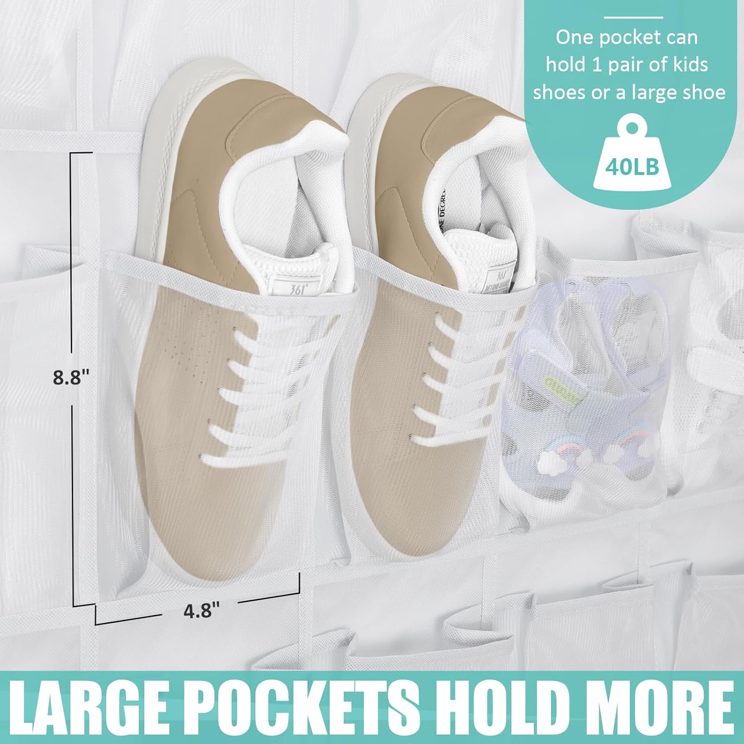 Tiblue Over The Door Shoe Organizer 35 Mesh Pockets Hanging Shoe Organizer Shoe Rack For Door Closet Entryway Bedroom Pantry Organizer - Shoe Holder Hanger For Sneakers, Women High Heeled Shoes White