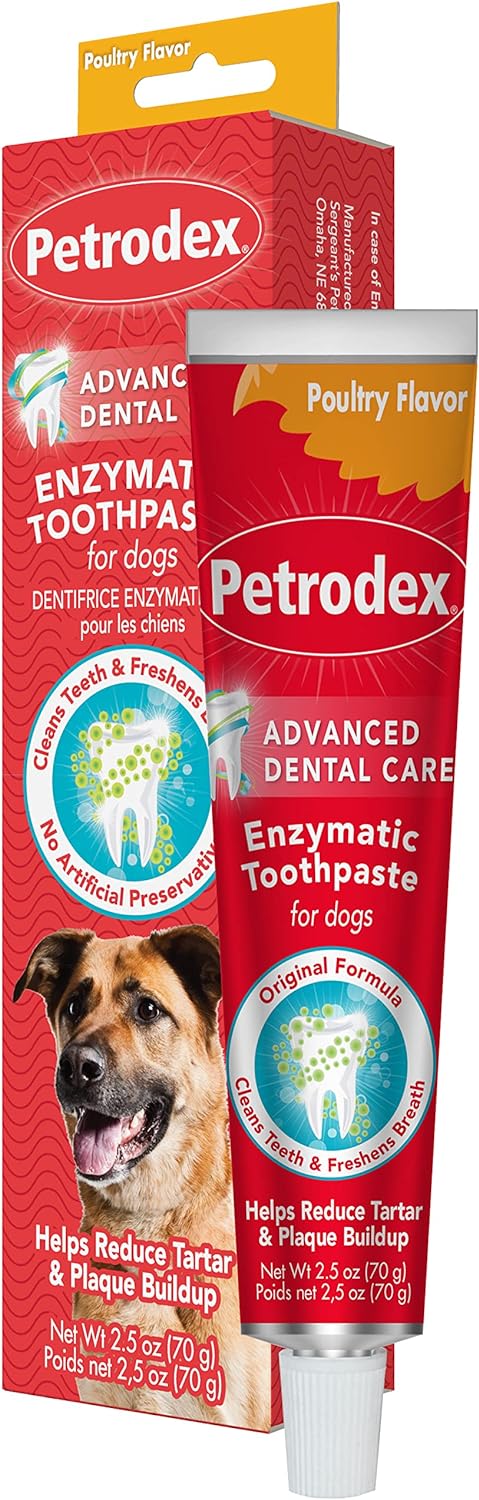 Petrodex Toothpaste for Dogs and Puppies, Cleans Teeth and Fights Bad Breath, Reduces Plaque and Tartar Formation, Enzymatic Toothpaste, Poultry Flavor, 2.5oz