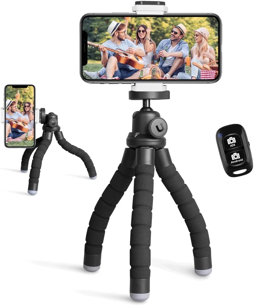 Ubeesize Phone Tripod, Portable and Flexible Tripod with Wireless Remote and Clip, Cell Phone Tripod Stand for Video Recording Black