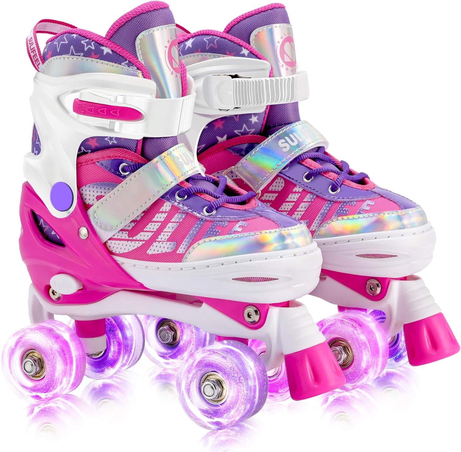 SULIFEEL Letter Adjustable 4 Size Kids Roller Skates for Girls and Boys, Beginner Skates All 8 Light up Wheels Sports for Indoor Outdoor