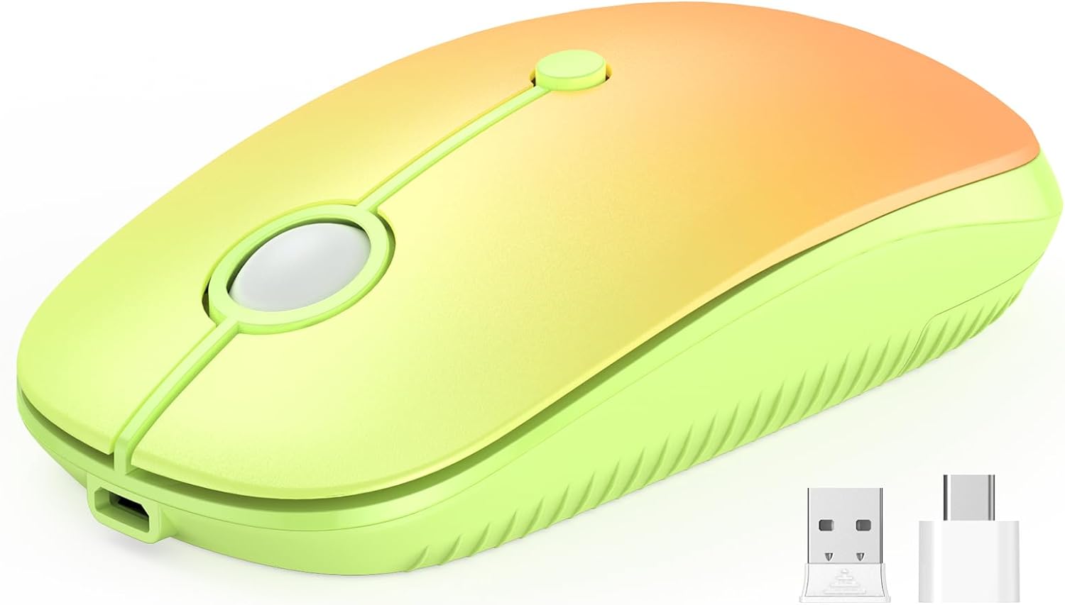 VssoPlor Type C Wireless Mouse, USB C MacBook Wireless Mouse Dual Mode 2.4G Cordless Mice with Nano USB and Type C Receiver Compatible with PC, Laptop, MacBook, ipad-Yellow Green