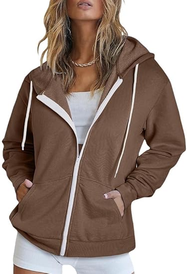 Dokotoo Women' Full Zip Up Hoodie Long Sleeve Hooded Sweatshirts Pockets Jacket Coat for Women