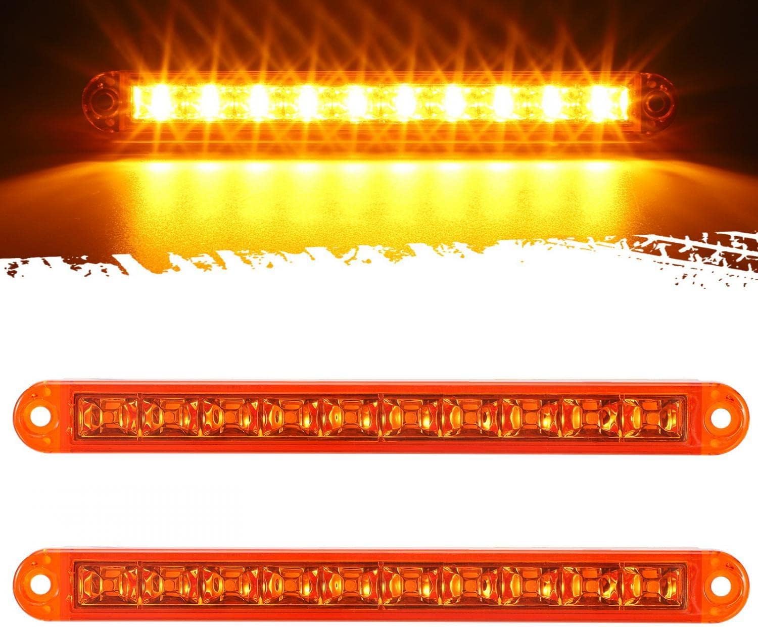 Partsam 2pcs 6-1/2 6.5 Truck Trailer Turn Signal Light Bars Strips Amber LED 10-2835 SMD Amber Lens with Scews 3 Wire Pigtails Flush Mount 12V IP67 Waterproof