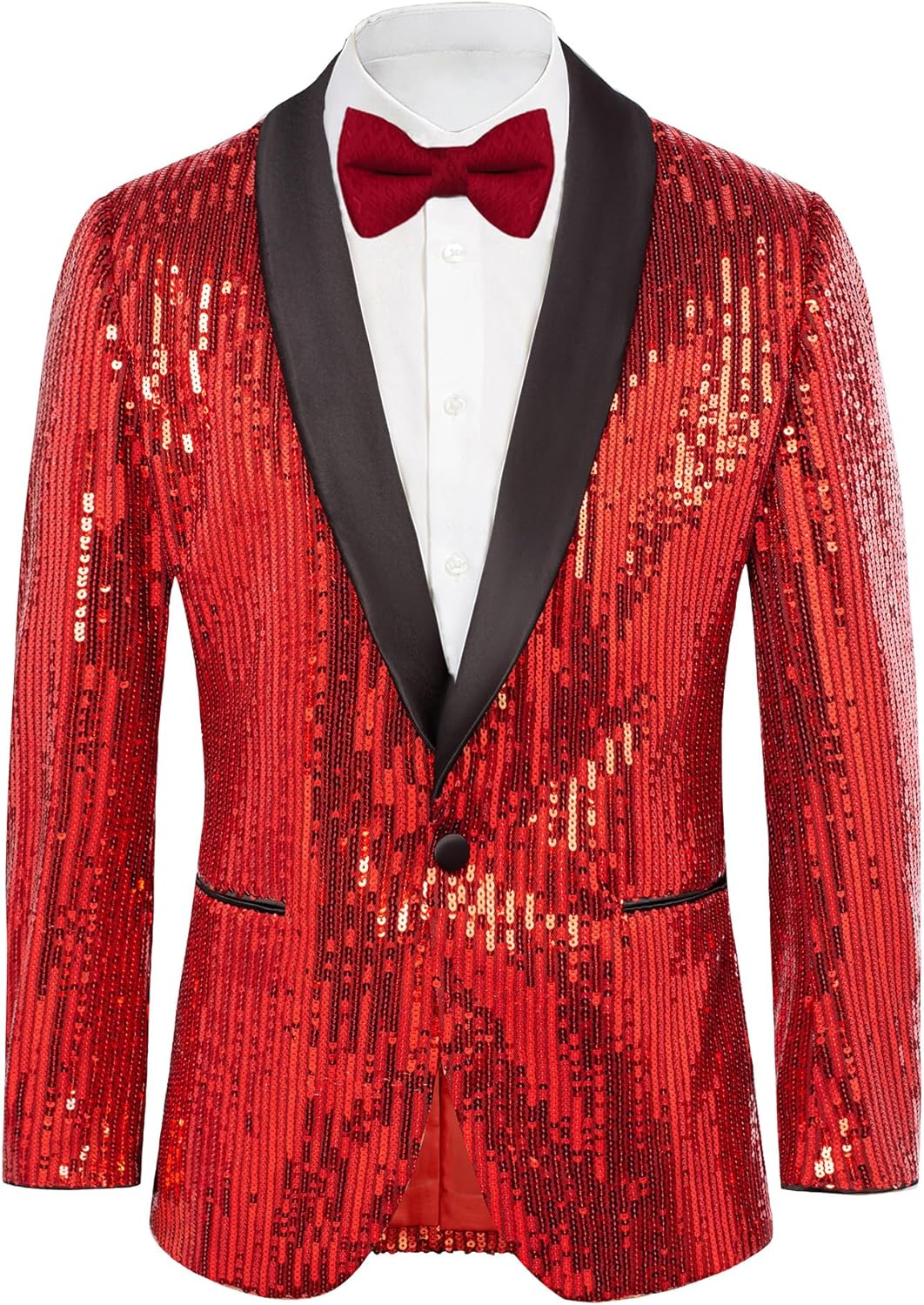 GRACE KARIN Mens Shiny Sequin Blazer One Button Suit Jacket Shawl Lapel Tuxedo Party Dinner Prom