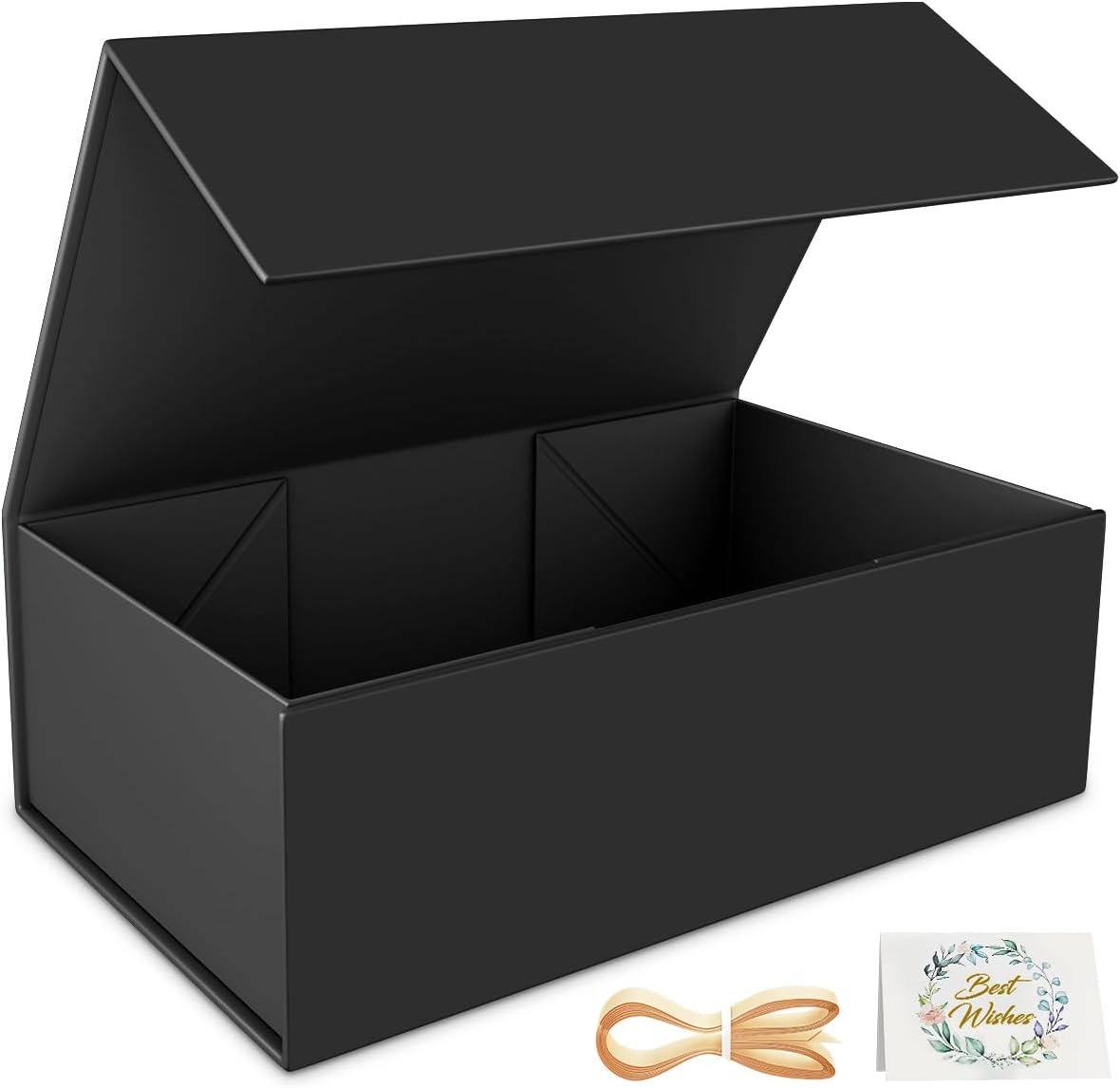 RYDDOY Black Gift Box, 9.5x6x3'' Gift boxes for Presents with Lids Magnetic Closure Rectangle Collapsible for Groomsman Proposal Box, Wedding, Christmas, Halloween, Birthday Gift Packging