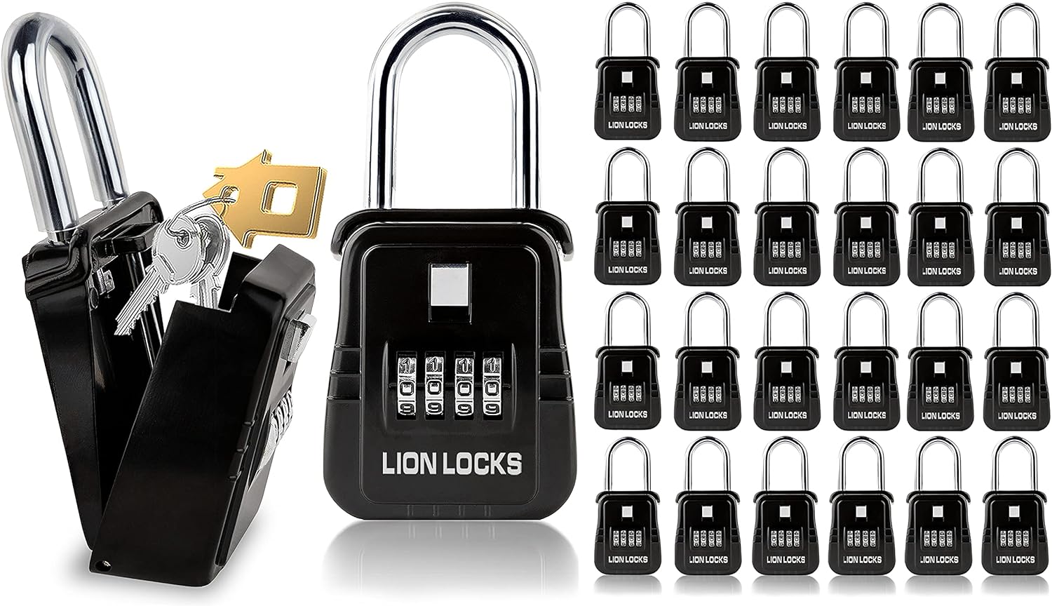 Key Lock Box, 24 Pack Lock Box for Keys with Code, Realtor Lock Box, Combination Lock Box, Lockbox for Keys Outdoor, Lock Box with Code for Home, Construction, 1500 Series, Black