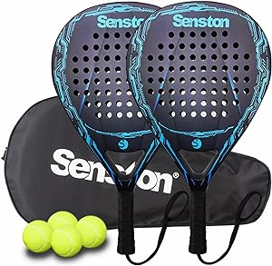 Senston Paddle Tennis Racket Carbon Fiber Surface with EVA Memory Flex-Foam Core - Padel Racket with Carry Bag and Balls for Pop Tennis Beach Tennis.