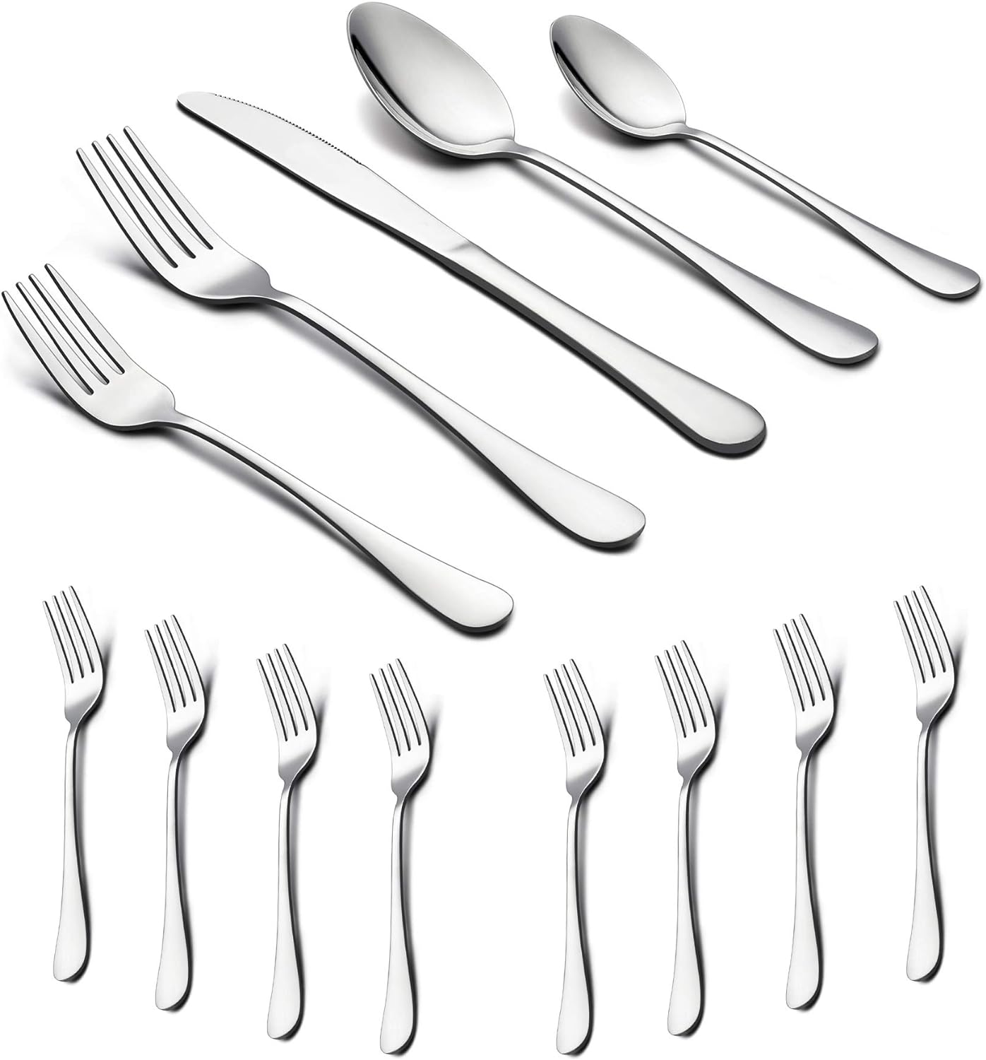 LIANYU 48-Piece Silverware Set with Extra Forks, Stainless Steel Flatware Cutlery Set for 8, Eating Utensils Tableware, Dishwasher Safe, Mirror Finish